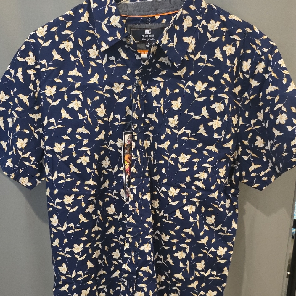Blue and White Floral Men's Buttoned Down Shirt